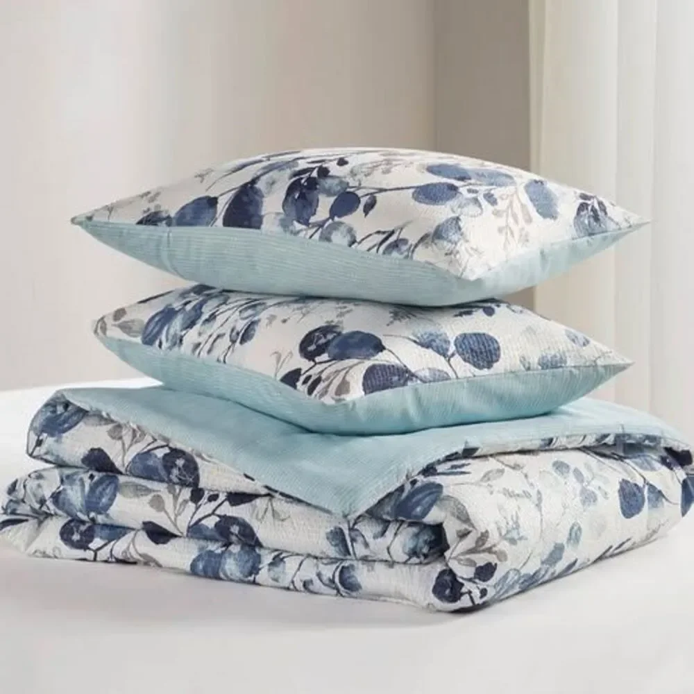 2 Piece Twin/Twin XL Comforter Set Floral Blue Reversible Botanical New